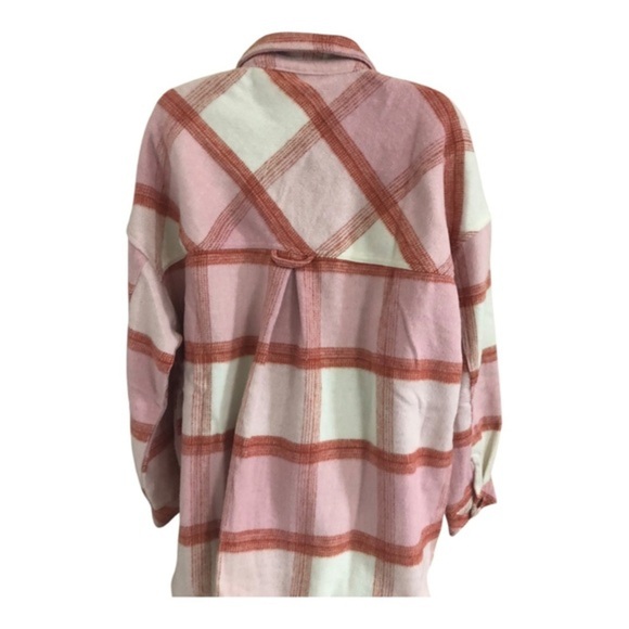 Kensie pink white colorblock plaid fleece flannel look button down shacket Large - Picture 8 of 16